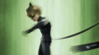 A Man In A Catsuit Is Standing In Front Of A Green Background And Holding A Sword . GIF