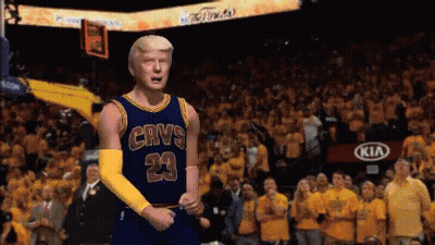 A Man In A Cavs Jersey Stands On A Basketball Court GIF