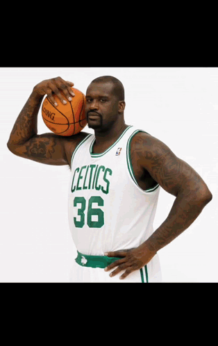 A Man In A Celtics Jersey Holds A Spalding Basketball GIF