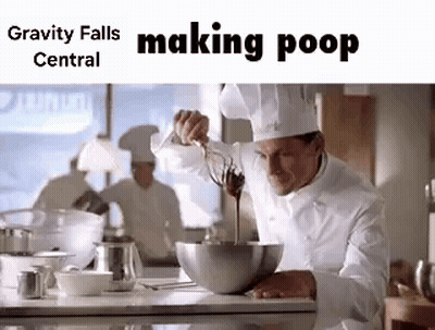 A Man In A Chef 'S Hat Is Pouring Chocolate Into A Bowl In A Kitchen . GIF