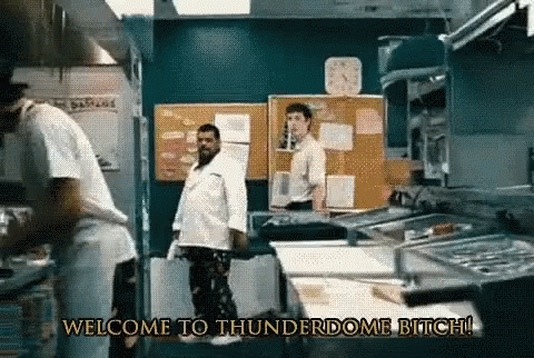 A Man In A Chef 'S Uniform Says Welcome To Thunderdome Bitch GIF