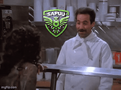 A Man In A Chef 'S Uniform Stands In Front Of A Sign That Says " Safuu " GIF