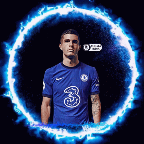 A Man In A Chelsea India Jersey Stands In A Circle Of Fire GIF