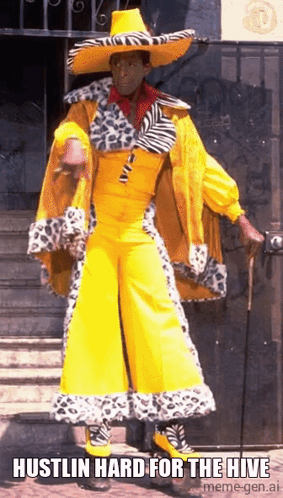 A Man In A Clown Costume With The Words Hustlin Hard For The Hive GIF