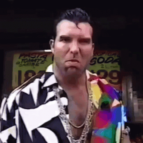 A Man In A Colorful Shirt Is Standing In Front Of A Soda Sign GIF