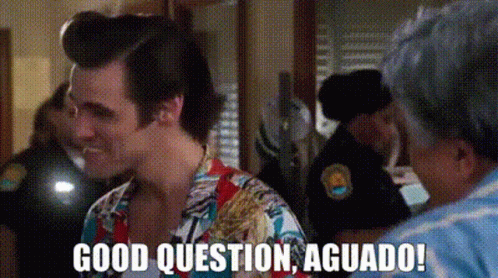 A Man In A Colorful Shirt Is Talking To A Woman And Says `` Good Question , Agudo ! '' GIF
