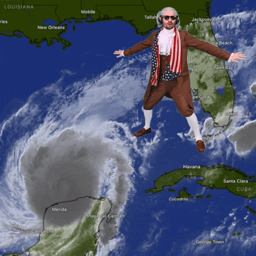 A Man In A Costume Is Flying Over A Map Of Louisiana GIF