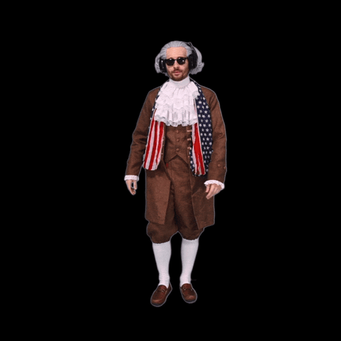 A Man In A Costume Says Farewell In White Letters On A Black Background GIF