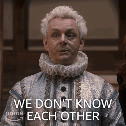 A Man In A Costume Says " We Don T Know Each Other " GIF