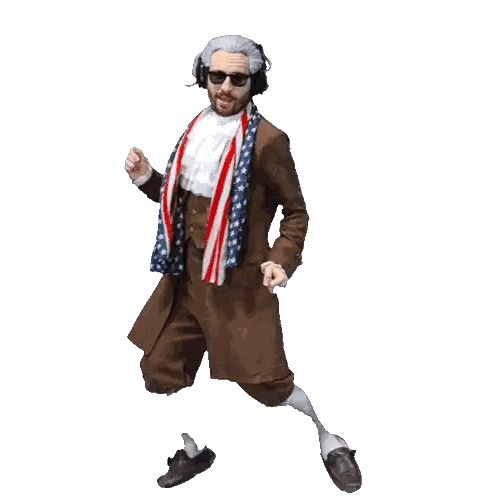 A Man In A Costume With An American Flag Scarf Around His Neck Is Dancing Sticker