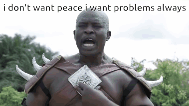 A Man In A Costume With Horns Is Holding A Coin In His Hand And Screaming . GIF