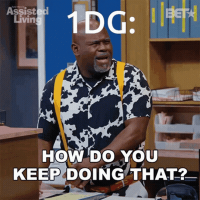 A Man In A Cow Print Shirt Says " How Do You Keep Doing That ? " GIF