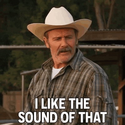 A Man In A Cowboy Hat And Plaid Shirt Says I Like The Sound Of That GIF