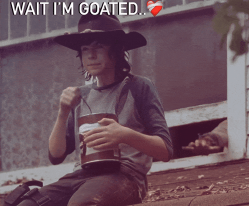 A Man In A Cowboy Hat Is Sitting On A Roof Holding A Cup Of Coffee And A Spoon GIF