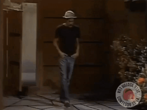 A Man In A Cowboy Hat Is Standing In Front Of A Sign That Says " Conteudo De La " On It GIF