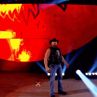 A Man In A Cowboy Hat Is Standing In Front Of A Xradicator X Sign GIF