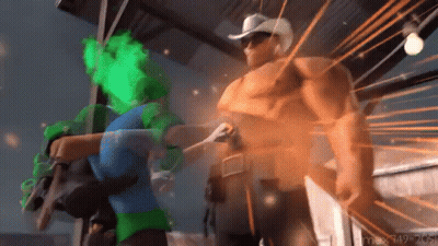 A Man In A Cowboy Hat Is Standing Next To A Woman In A Blue And Green Costume . GIF