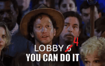 A Man In A Cowboy Hat Stands In A Crowd With The Words Lobby You Can Do It GIF