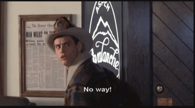 A Man In A Cowboy Hat Stands In Front Of A Sign That Says No Way GIF