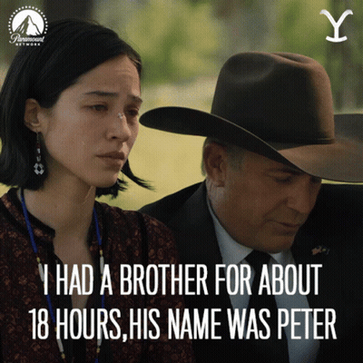 A Man In A Cowboy Hat Stands Next To A Woman Who Is Crying And Says I Had A Brother For About 18 Hours GIF