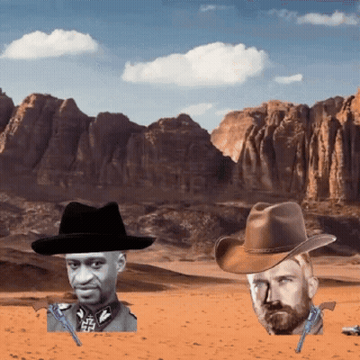 A Man In A Cowboy Hat Stands Next To Another Man GIF