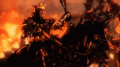 A Man In A Crown Is Riding A Horse GIF