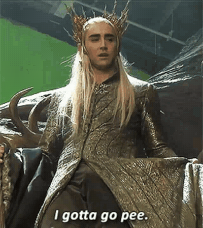 A Man In A Crown Is Sitting On A Chair And Saying `` I Gotta Go Pee '' . GIF