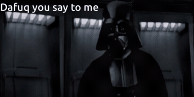 A Man In A Dark Room With The Words " Dafug You Say To Me " On The Bottom GIF
