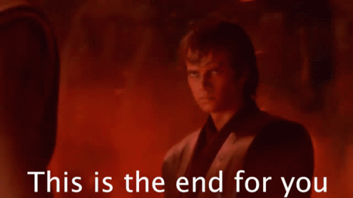 A Man In A Dark Room With The Words " This Is The End For You " Below Him GIF