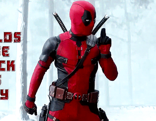 A Man In A Deadpool Costume Is Giving The Middle Finger GIF