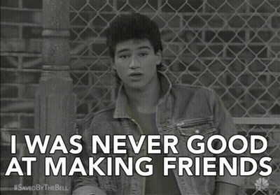 A Man In A Denim Jacket Says " I Was Never Good At Making Friends " In A Black And White Photo GIF