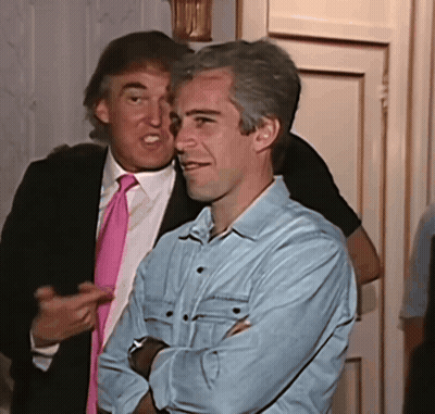 A Man In A Denim Shirt Is Standing Next To A Man In A Pink Tie GIF