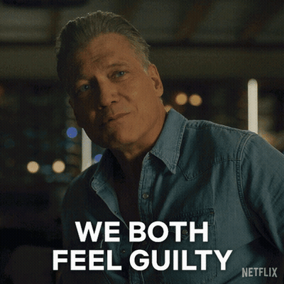 A Man In A Denim Shirt Says We Both Feel Guilty On Netflix GIF