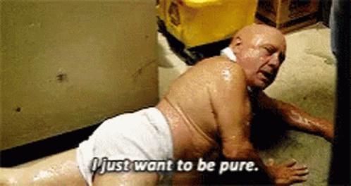 A Man In A Diaper Is Laying On The Floor And Saying I Just Want To Be Pure GIF