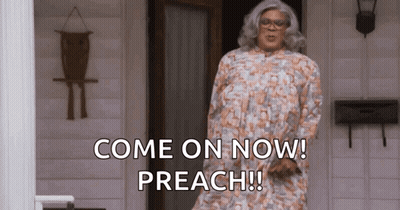 A Man In A Dress Is Standing In Front Of A Door And Says Come On Now Preach GIF
