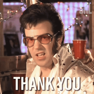 A Man In A Elvis Presley Costume Says " Thank You " GIF
