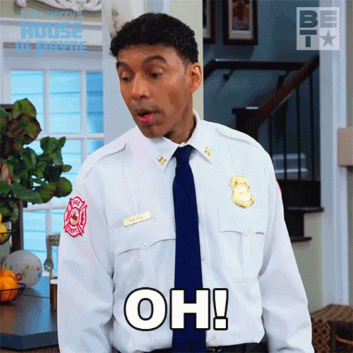 A Man In A Fireman 'S Uniform Says " Oh " GIF
