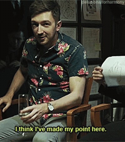 A Man In A Floral Shirt Is Sitting In A Chair And Says I Think I Ve Made My Point Here GIF