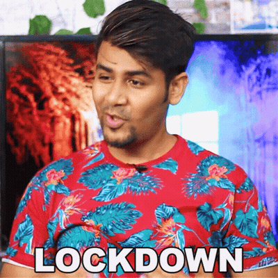 A Man In A Floral Shirt Says Lockdown GIF