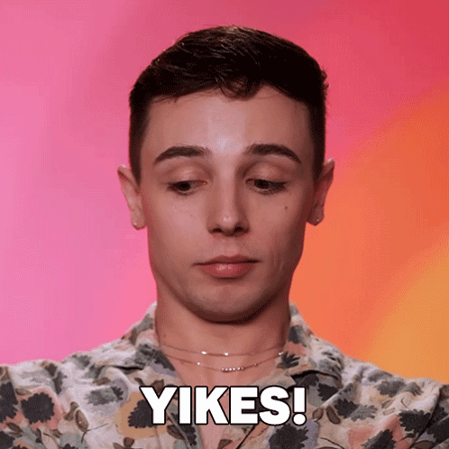 A Man In A Floral Shirt Says Yikes On A Pink Background GIF
