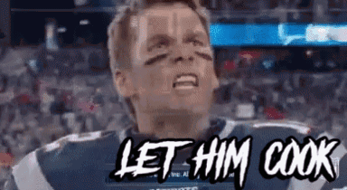 A Man In A Football Uniform Is Screaming And Says Let Him Cook GIF