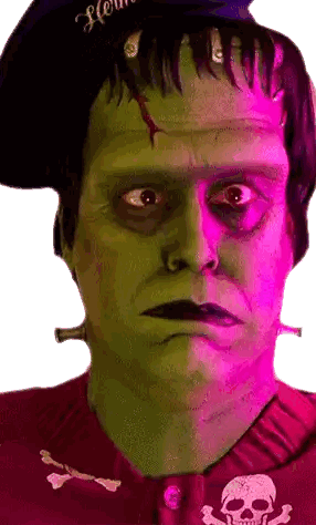 A Man In A Frankenstein Costume Is Wearing A Black Hat Sticker