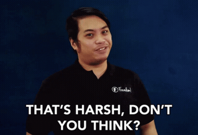 A Man In A Freedom Shirt Says That 'S Harsh , Don 'T You Think GIF