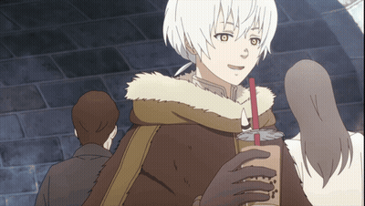 A Man In A Fur Coat Is Drinking From A Cup With A Straw GIF