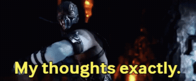 A Man In A Gas Mask Is Pointing At The Camera With The Words `` My Thoughts Exactly '' . GIF