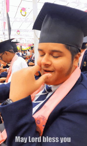 A Man In A Graduation Cap And Gown With The Words May Lord Bless You Below Him GIF