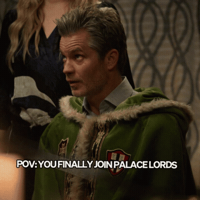 A Man In A Green Cape With The Words " You Finally Join Palace Lords " On The Bottom GIF