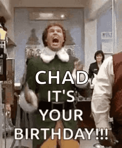 A Man In A Green Elf Costume Is Screaming And Holding A Guitar In A Room With A Birthday Message . GIF