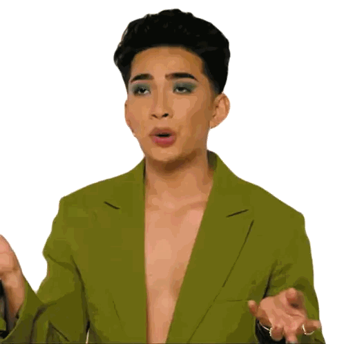 A Man In A Green Jacket Without A Shirt Making A Surprised Face Sticker