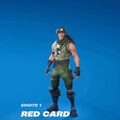 A Man In A Green Outfit With A White Star On His Hat Is Standing On A Blue Background With The Words Emote 1 Red Card Be GIF